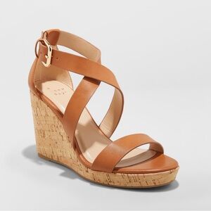 a new day Tan Strappy Cork Wedge Sandals